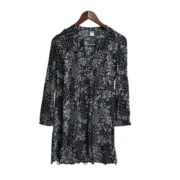 Old Navy pleated swing dress size XS black / white print long sleeves NWT - Picture 2 of 6